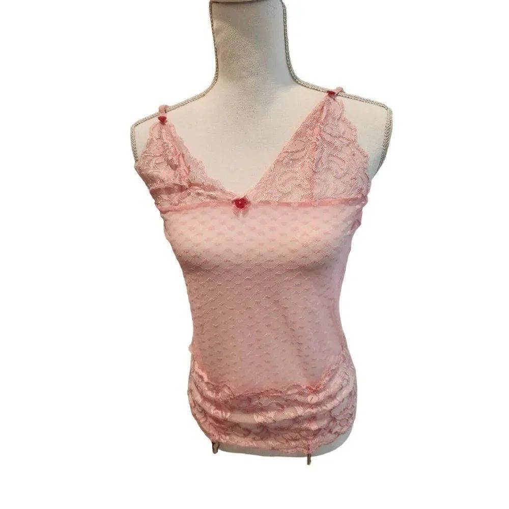 Vintage 90s Shirley of Hollywood Top Pink Lace Teddy Intimates Garter M Sexy